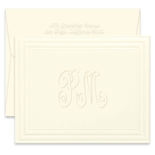 Duet Initials Folded Note Cards - Embossed